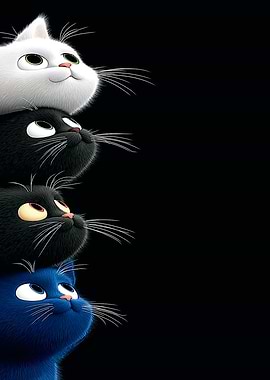 Four Cartoon Cats Stacked