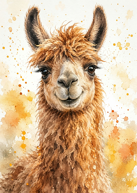 Watercolor Alpaca Portrait