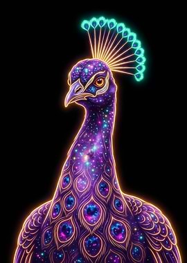 Cosmic Peacock with Neon Crown