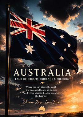 Australia Flag at Sunset