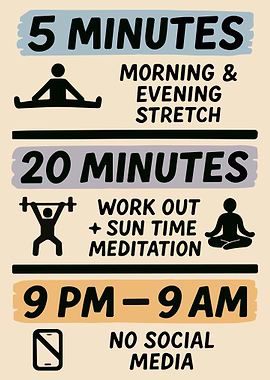 Minimal Daily Routine Poster Workout Stretch Meditation Wall Art Planner Design