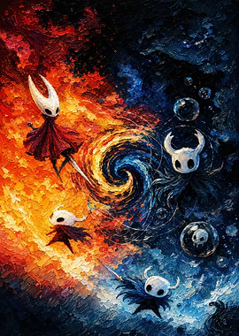 Hollow Knight Characters in Fiery and Icy Worlds