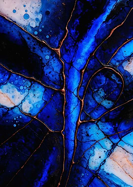 Golden Fluid – Blue Abstract Flow – Abstract Porcelain #96