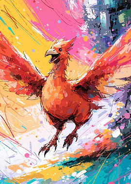 Fiery Phoenix in Abstract Splatter Art