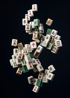 Floating Mahjong Tiles Contemporary Fine Art Print
