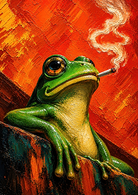 Frog Smoking a Cigarette