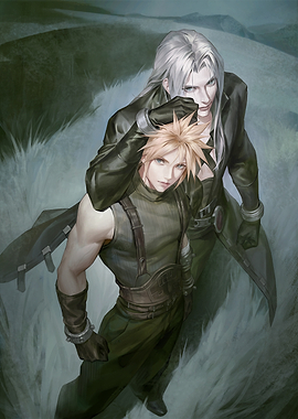 Cloud and Sephiroth in a field
