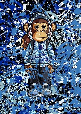 Cartoon Monkey in Camouflage Hoodie