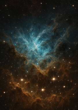 Cosmic Core Nebula - Cyan and Bronze Deep Space Wall Art