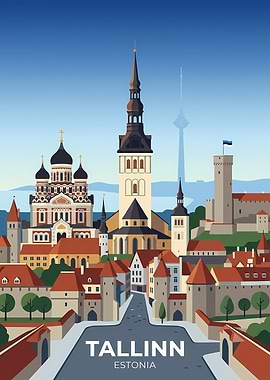 Tallinn Estonia Cityscape Illustration