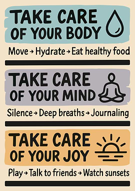 Self Care Motivation Poster Mind Body Wellness Minimalist Educational Wall Art