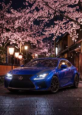 Blue Lexus RC F Under Cherry Blossoms