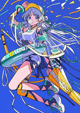 Anime Girl with Umbrella and Bubble Gum