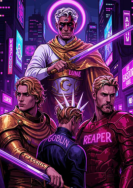 Red Rising Cyberpunk Fantasy Characters with Swords