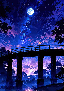 Enchanting Night Bridge Under a Starry Sky
