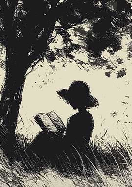 Silhouette of a person reading under a tree