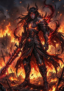 Demonic Warrior in Fiery Battlefield