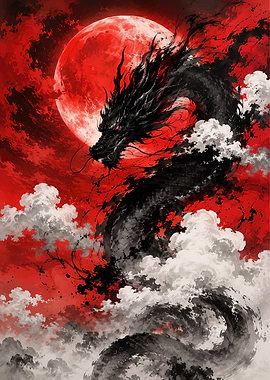 Black Dragon Under a Blood Moon