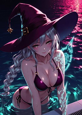Anime Witch in Bikini in Pool
