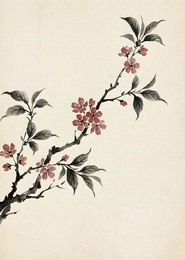 Japanese Cherry Blossom Branch Painting