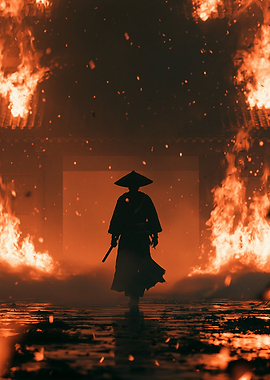 Samurai in Fiery Ruins