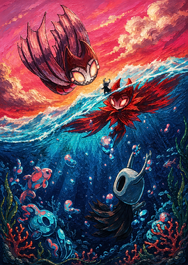 Hollow Knight Characters in Underwater Scene