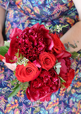 Red Peony and Rose Bouquet