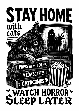 Stay Home Watch Horror Sleep Later Cat