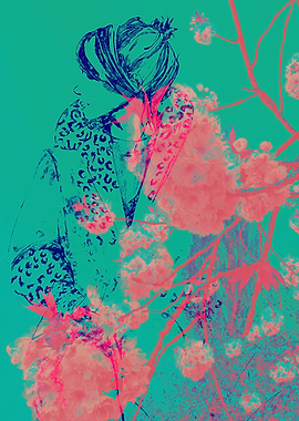 Fashionable Woman with Floral Overlay