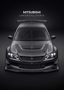 sleek dark Mitsubishi Lancer Evolution IX car poster