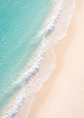 Turquoise Ocean Waves on Sandy Beach – Minimal Coastal Aerial