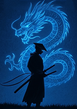 Samurai with Neon Dragon
