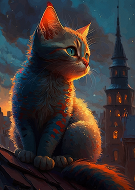 Cat on a Rooftop at Dusk