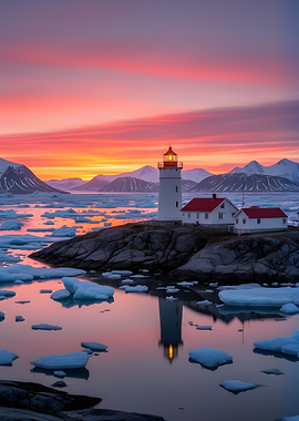 Arctic Lighthouse at Sunset