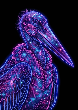Cosmic Stork with Neon Glow