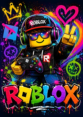 Roblox Gamer with Controller and Graffiti