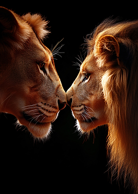 Two Lions Nuzzling