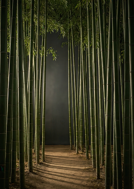 Path Through Bamboo Forest at Night