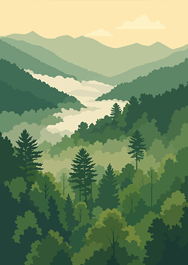 Misty Mountain Forest Landscape