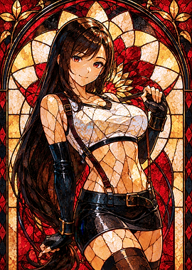 Tifa Lockhart Stained Glass Anime Art