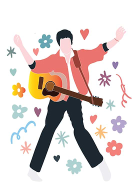 Retro Musician with Guitar and Flowers