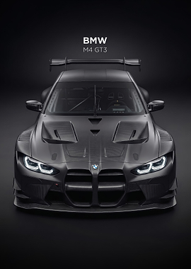 sleek black BMW m4 gt3s Race Car poster