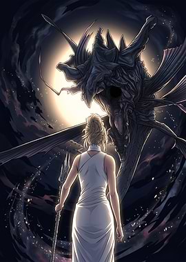 Woman confronts a cosmic monster