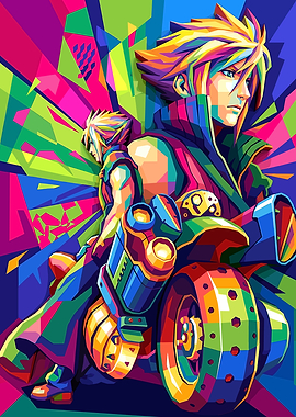 Cloud Strife on Motorcycle Pop Art