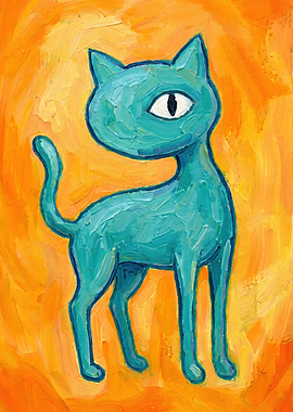 One-Eyed Blue Cat Painting