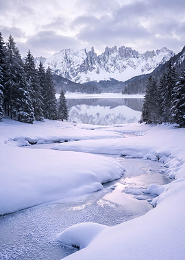 Snowy Mountain Lake Landscape