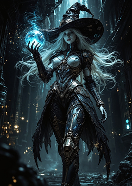 Cyberpunk Witch with Magic Orb