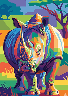 Colorful Abstract Rhinoceros Portrait