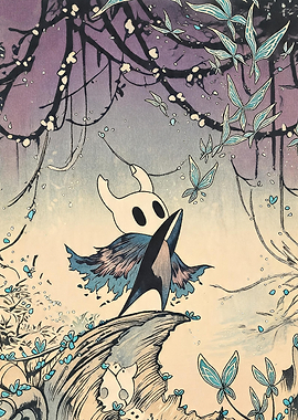 Hollow Knight Character with Butterflies
