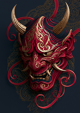 Red and Gold Oni Mask